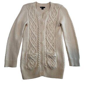 Girls GAP 100% Cotton Cable Knit Long Cardigan Sweater XXL Ivory Cream (14-16)